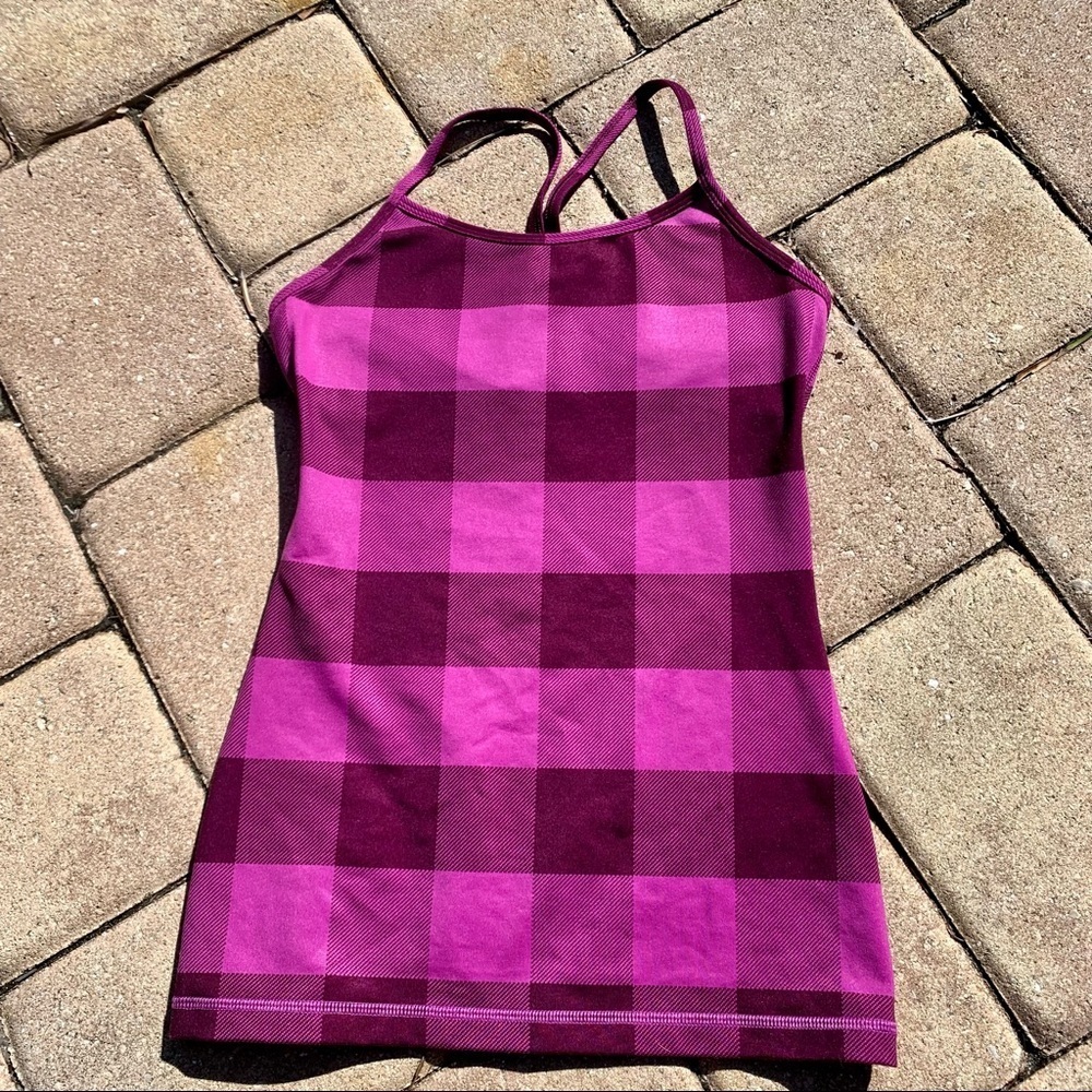 Ivivva girls racerback tank top purple checkered squares plaid size 12